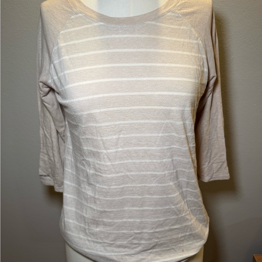 Under Armour Beige and White Striped Long Sleeve Top